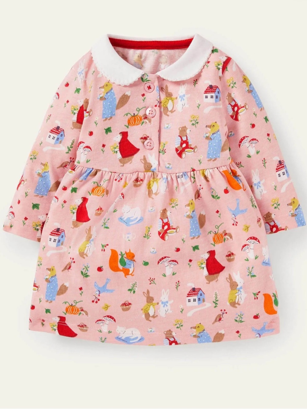 Baby Boden Pink Animal Print Long-Sleeve Nightgown with White Collar